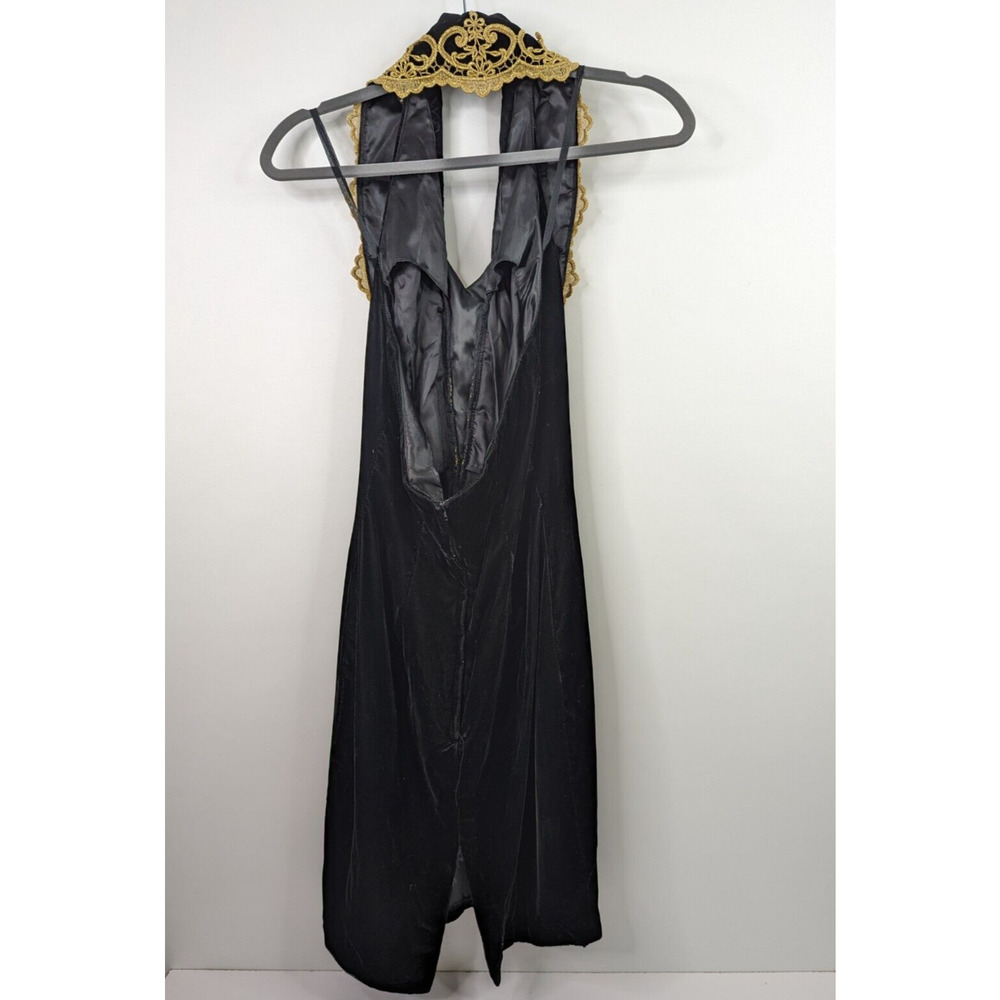 Jessica McClintock Gunne Sax 7/8 Black Velvet Gold Applique Halter Mini Dress 90 - Picture 2 of 11